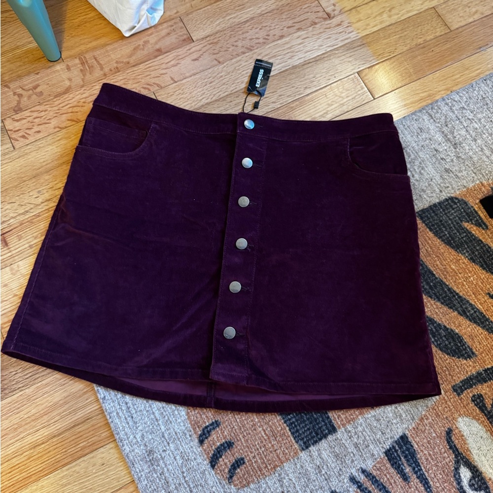 Express Deep Purple Mini Skirt with Buttons